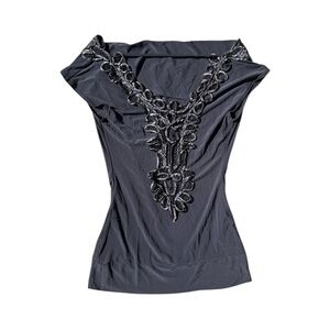 2000s y2k mcbling grunge gray top with gorgeous detailed lace up back